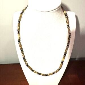 Stone Rectangular Bead Necklace Vintage Retro Brown Black Neutrals